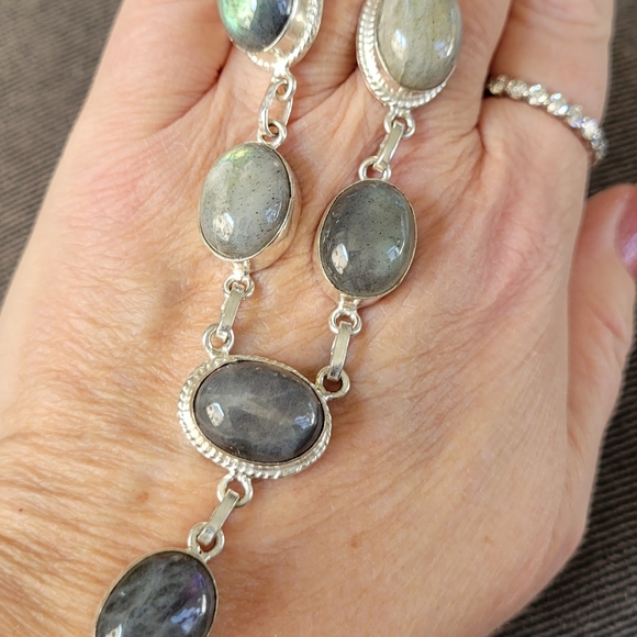 Elegant Silver and Gray Stone Necklace - Picture 2 of 7
